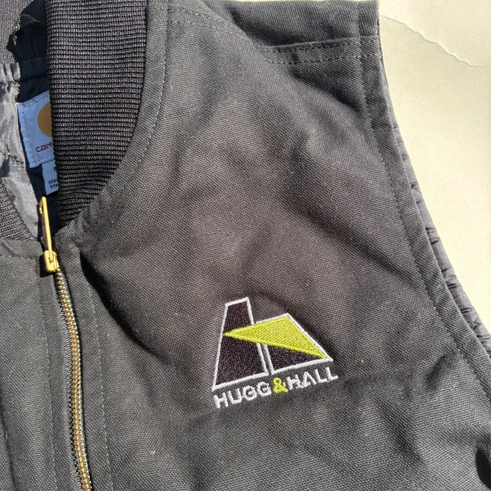 Carhartt Mens V01-BLK Duck Vest Black Canvas Workwear Hugg & Hall Logo Size M
